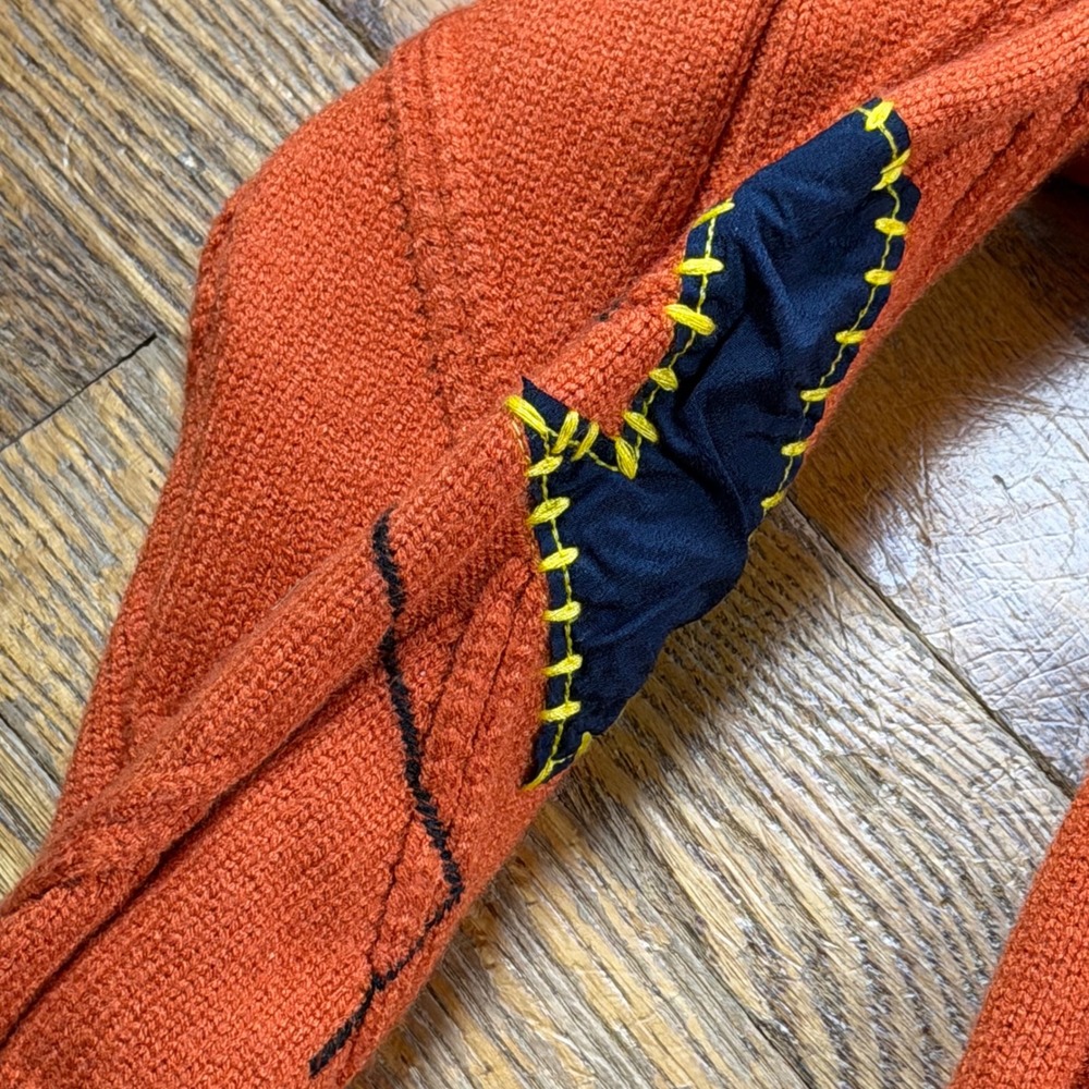 Fall Cable Knit Cardigan Patchwork Sport Dream Embroidered Sweater L New Orange - Picture 6 of 11
